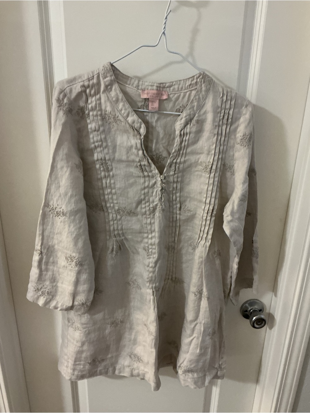 Saint Tropez West Beige Embroidered Tunic Top